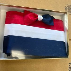 Red, White, and Blue Stripe Cummerbund And Bow Tie Set New